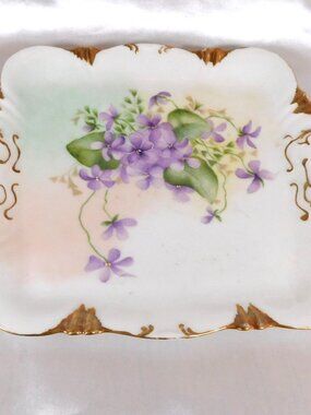 Theodore Haviland Hand Painted Porcelain Vanity Tray with Purple Flowers # 25822